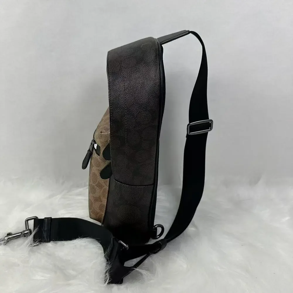 COACH Men's West Pack In Blocked Signature Canvas Walnut / Tan CAB60 NWT